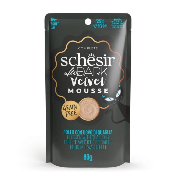 Schesir After Dark Velvet Mousse Adult Cat Chicken & Quail Egg 12 x 80g