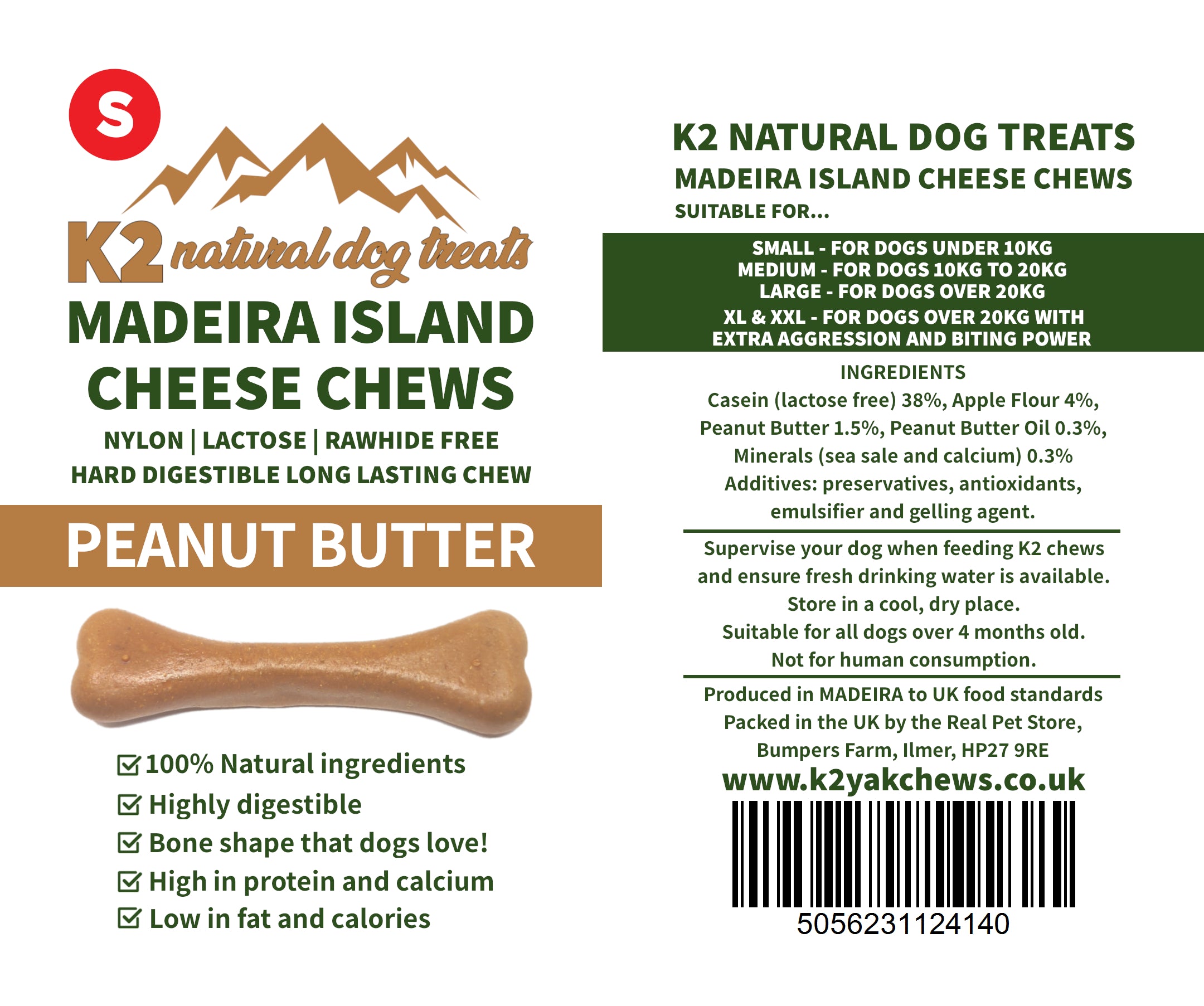 K2 Madeira Island Cheese Chews Peanut Butter Small