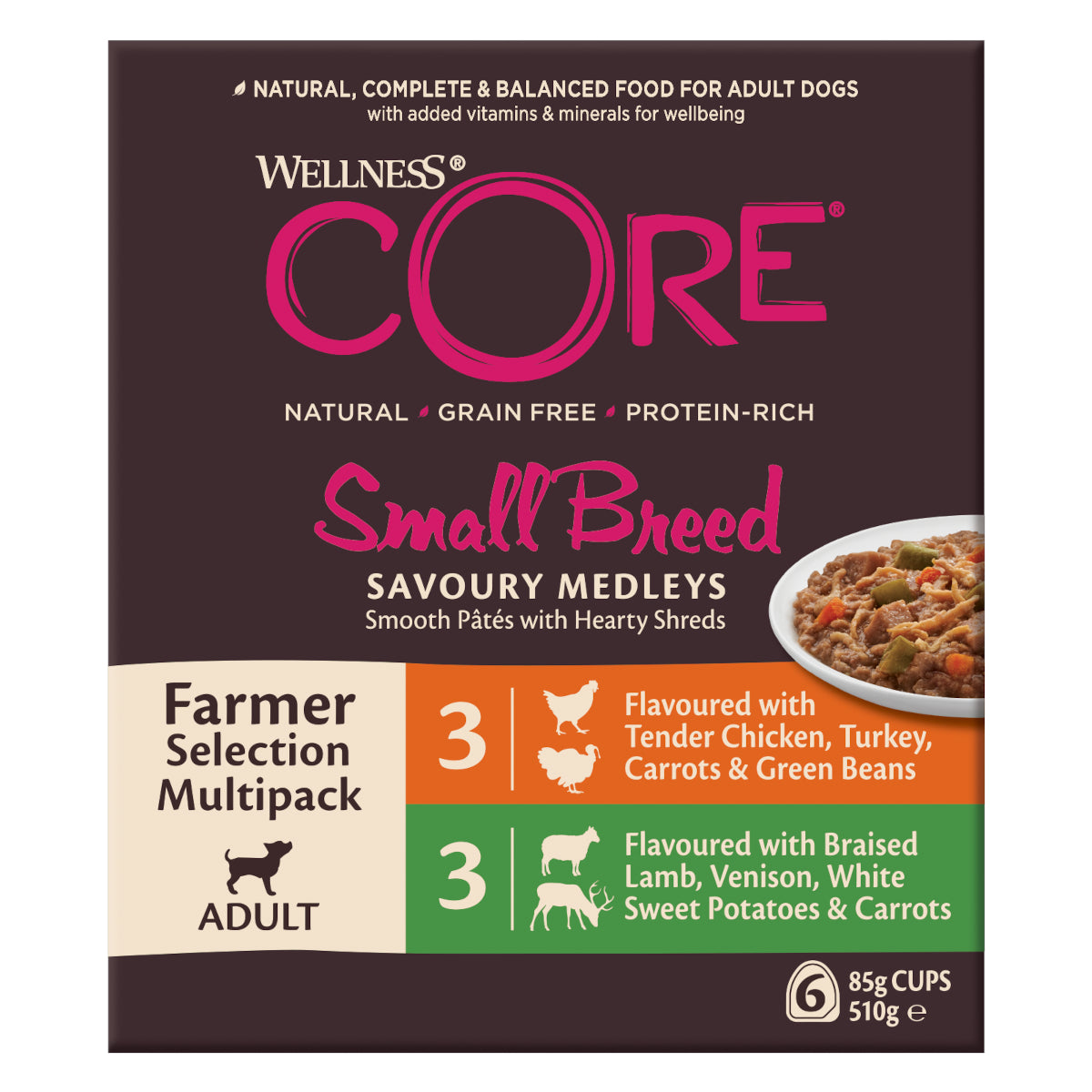 Wellness CORE Dog Wet Small Breed Adult Savoury Medleys Farmer Multipack 6 x 85g