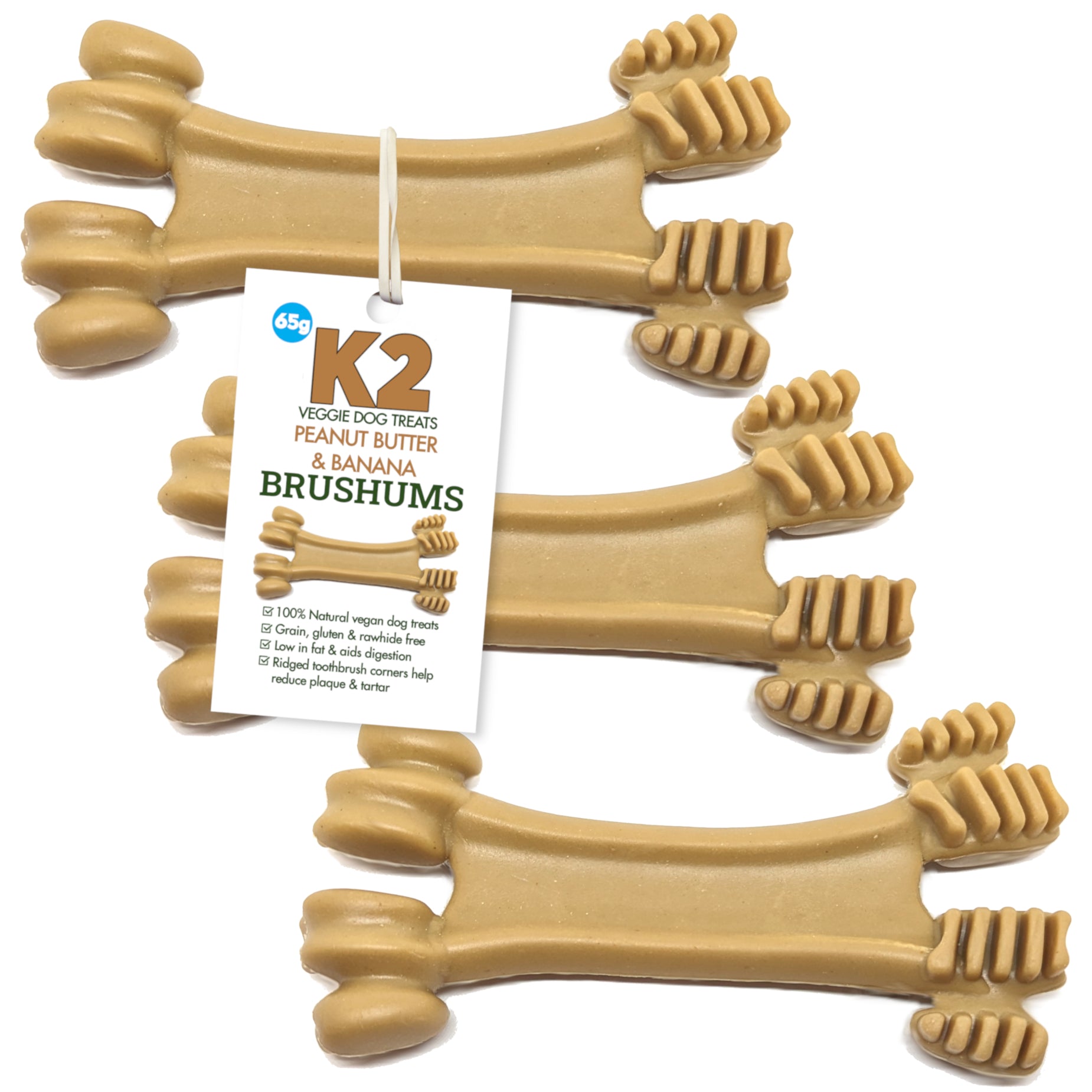 K2 Veggie Dog Treats Brushums Peanut Butter & Banana 65g