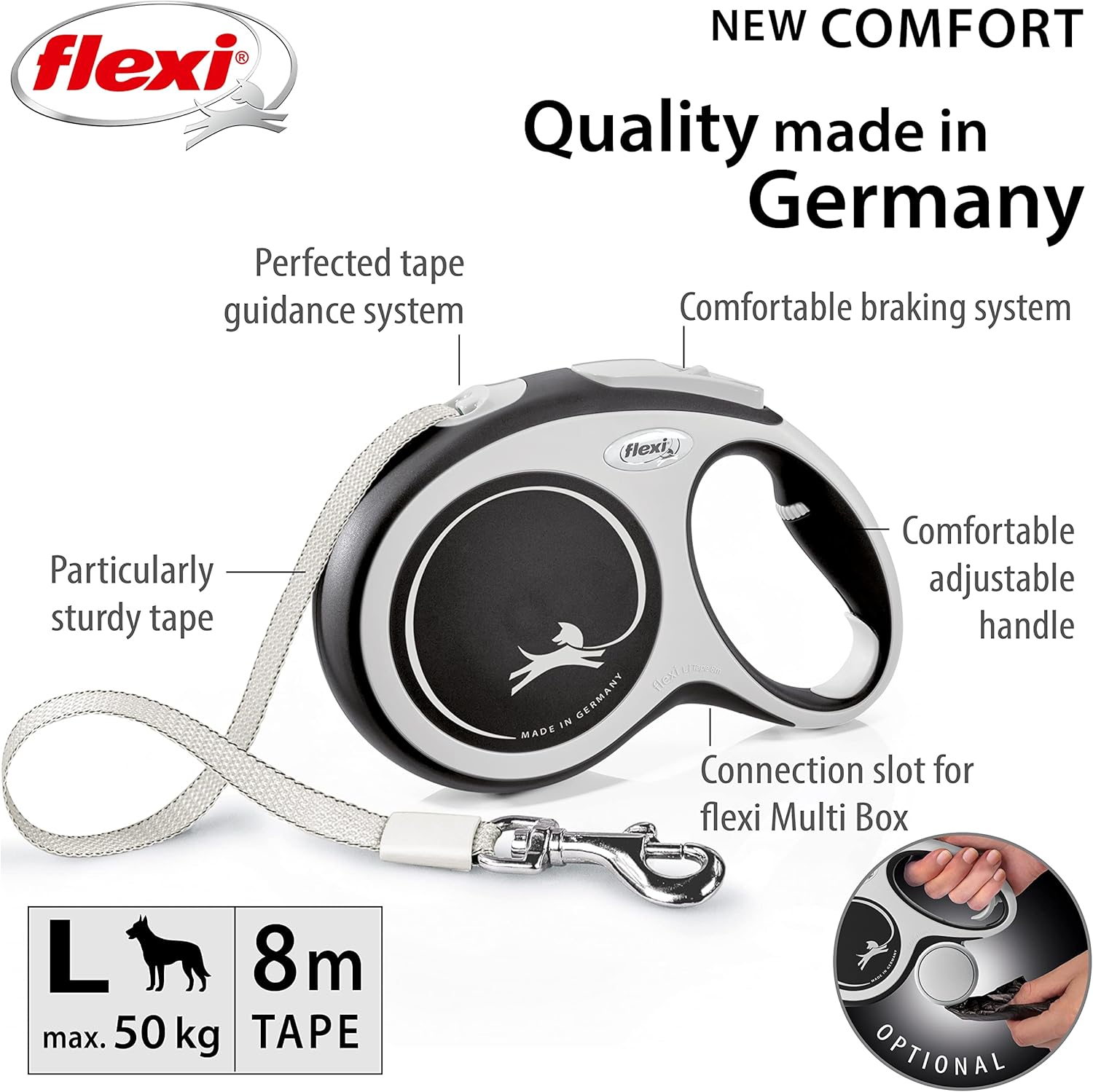 Flexi Comfort Retractable Tape Dog Leads Large 8m