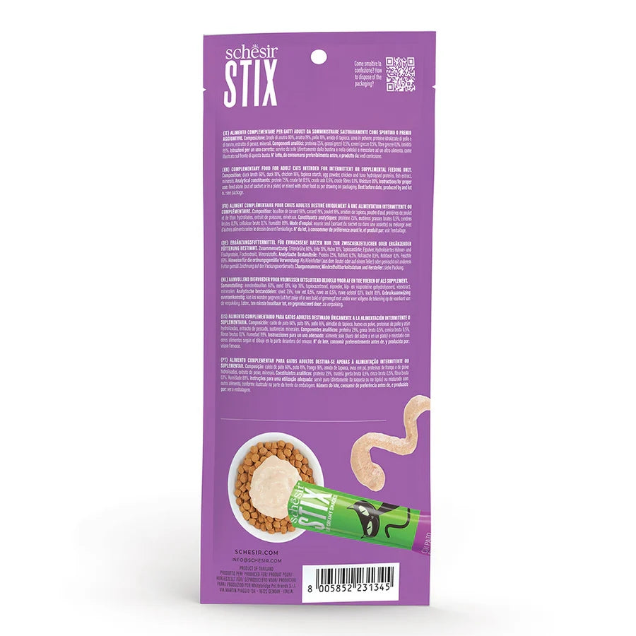 Schesir Stix Cat Treats with Duck in Cream 6 x 15g