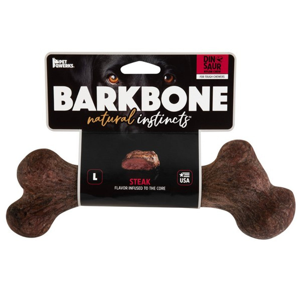 Pet Qwerks Dinosaur BarkBones Steak Nylon Tough Dog Toys 3 Sizes