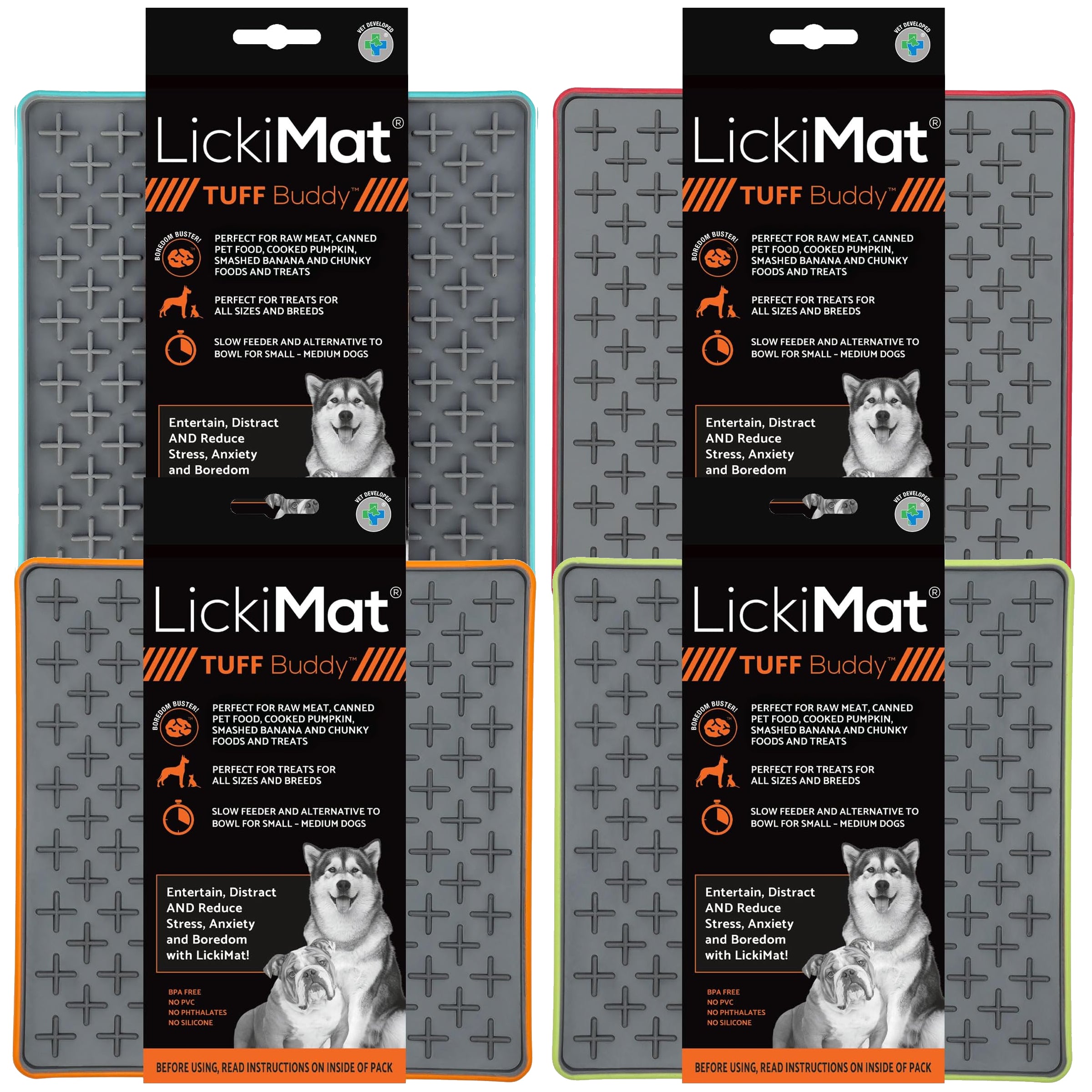 LickiMat Dog Lick Mats Slow Feeders Tuff Buddy 4 Colours