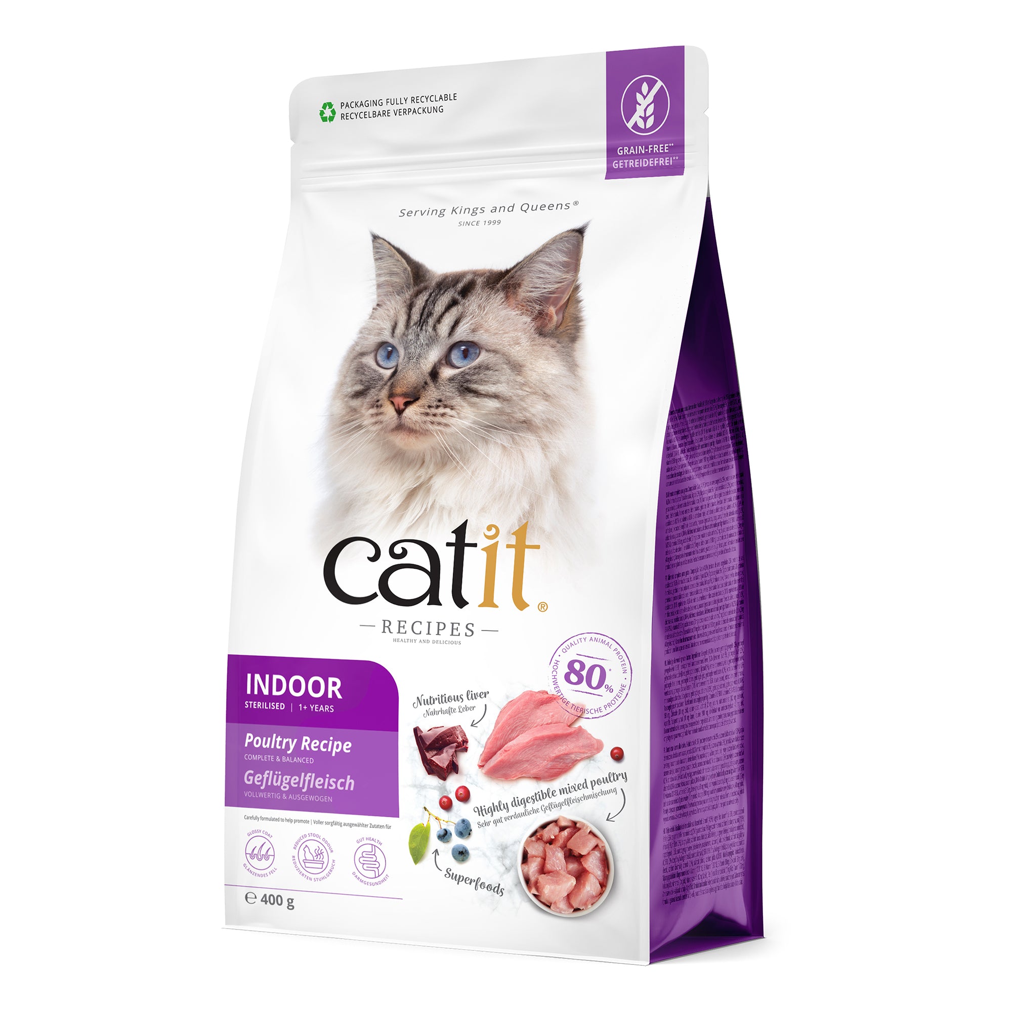 Catit Recipes Indoor Sterilised Poultry Dry Cat Food 400g/2kg