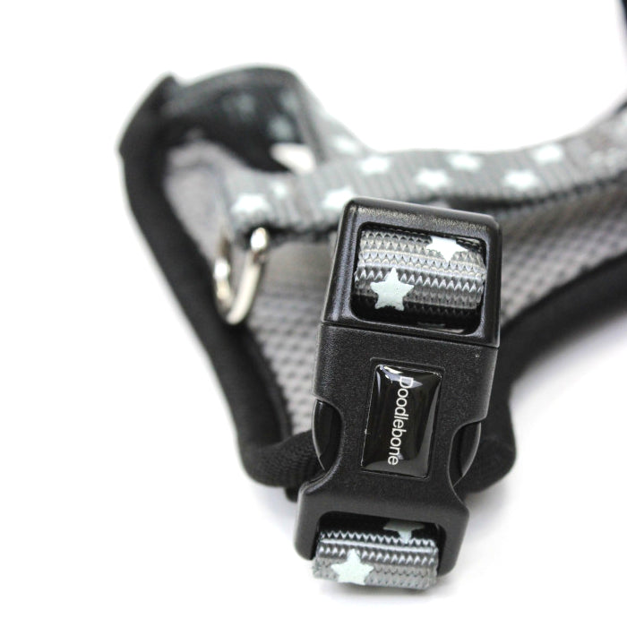 Doodlebone Adjustable Airmesh Dog Harnesses Grey Stars Glow in the Dark 5 Sizes