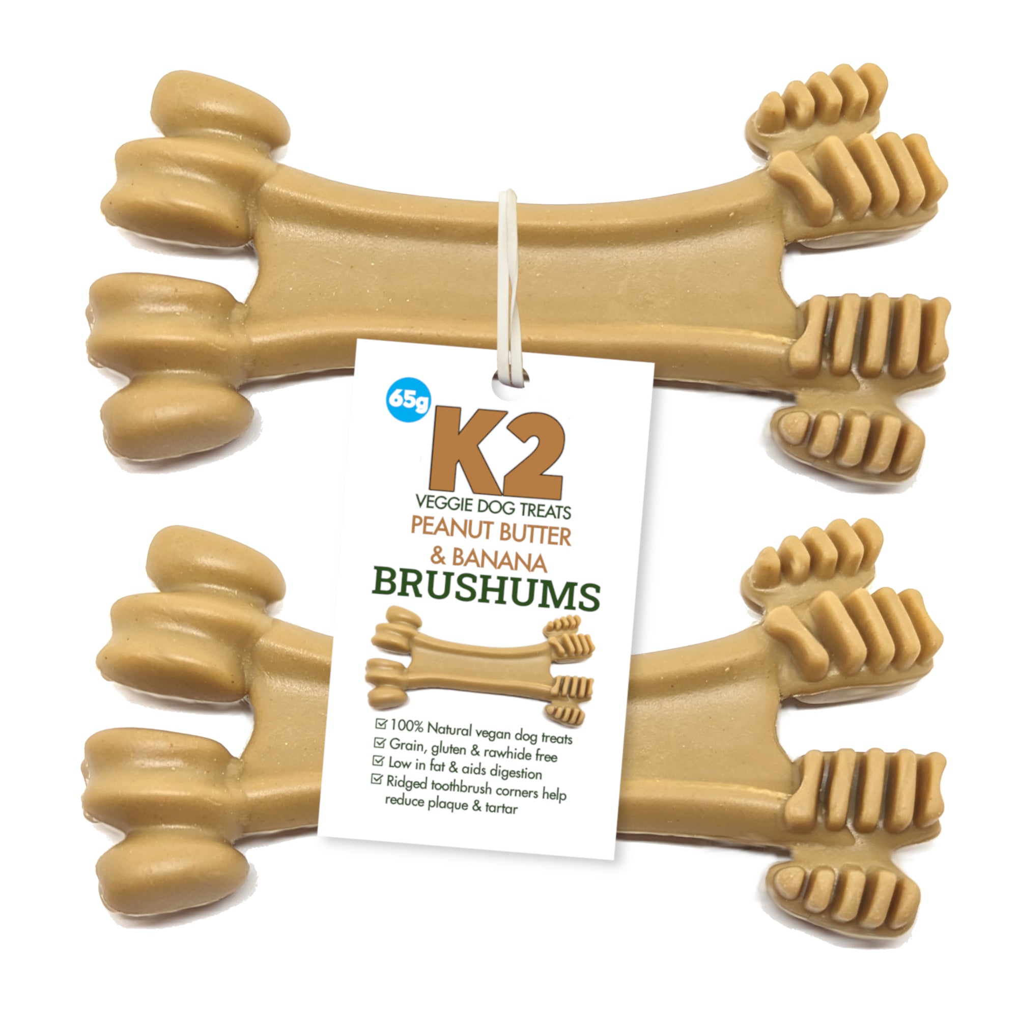 K2 Veggie Dog Treats Brushums Peanut Butter & Banana 65g