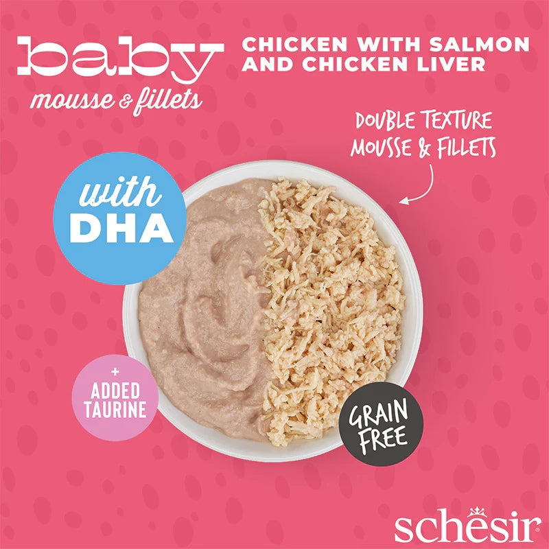 Schesir Kitten Baby Mousse & Fillets Chicken with Salmon and Chicken Liver 3 x 55g