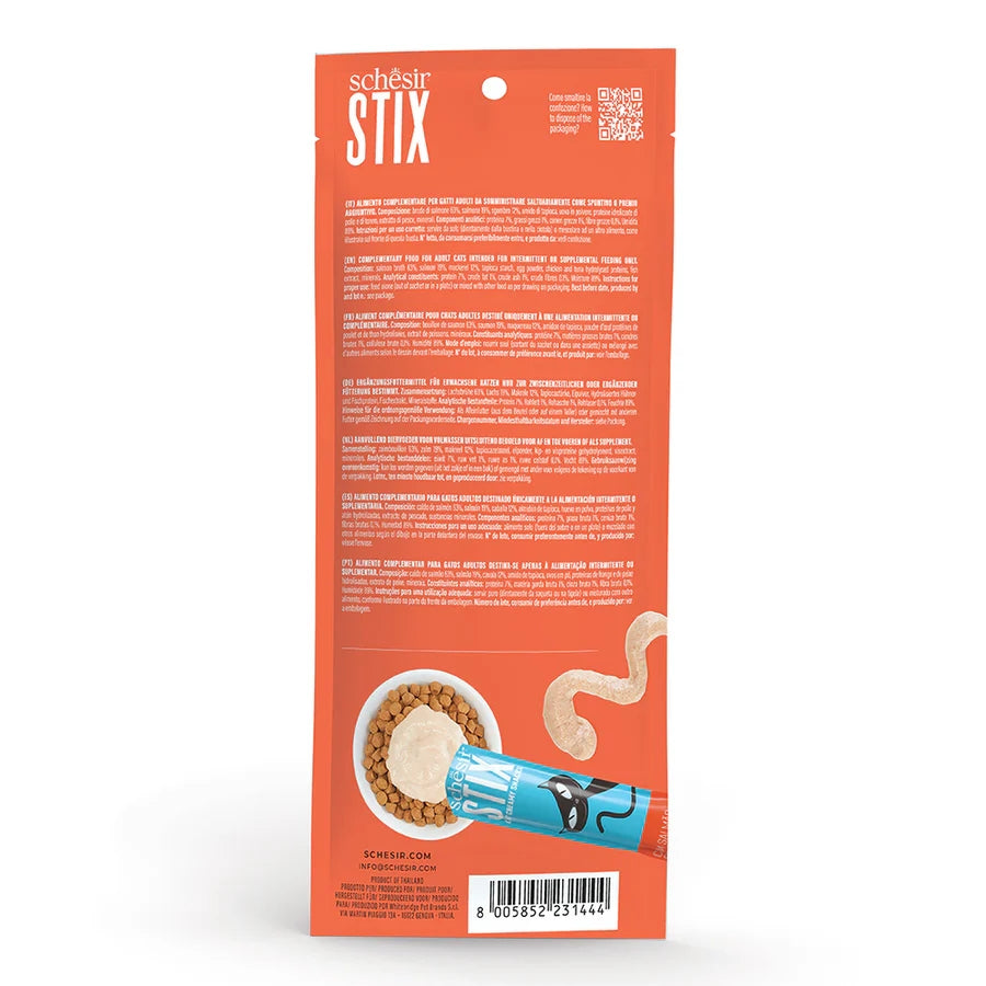 Schesir Stix Cat Treats with Salmon in Cream 6 x 15g