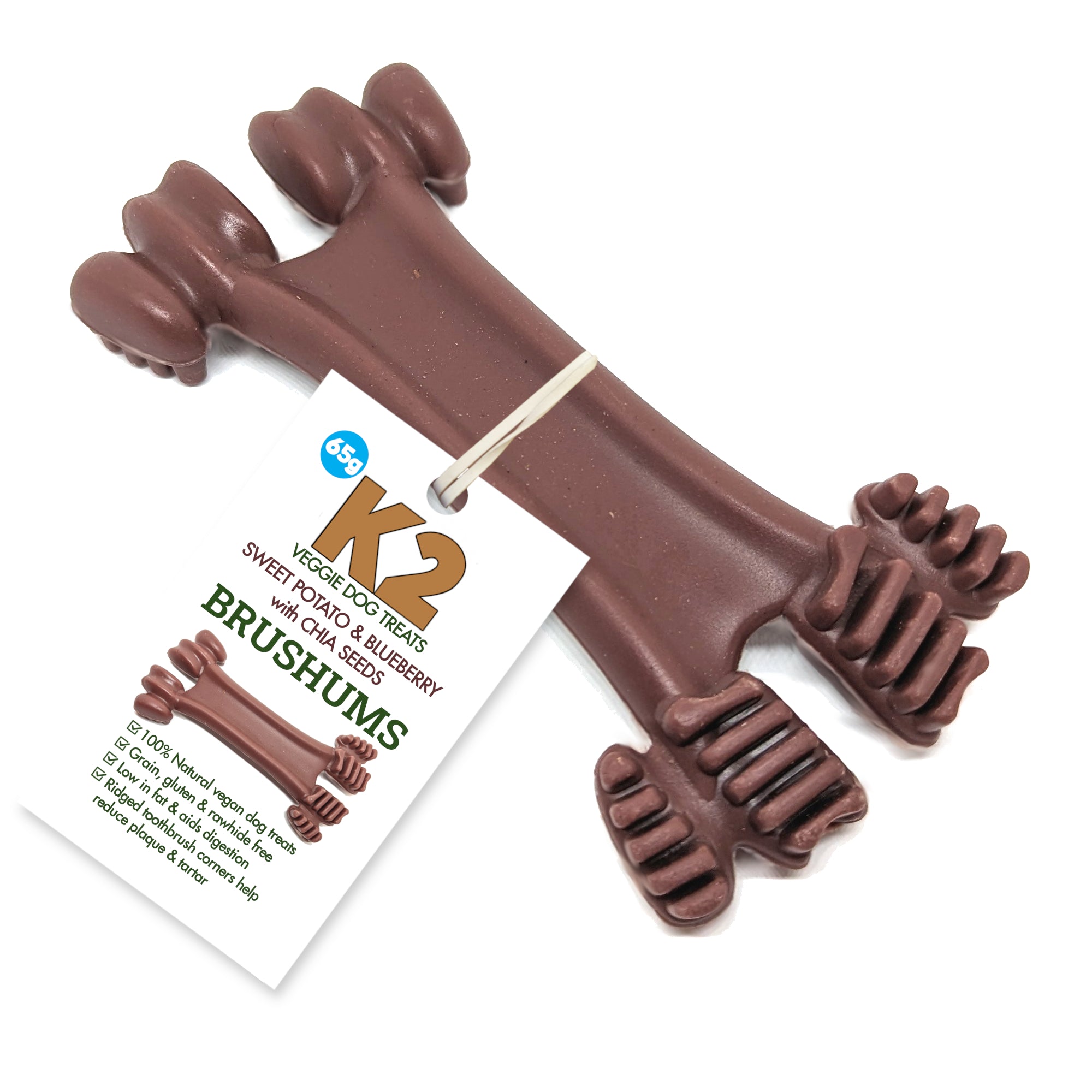 K2 Veggie Dog Treats Brushums Sweet Potato & Blueberry 65g