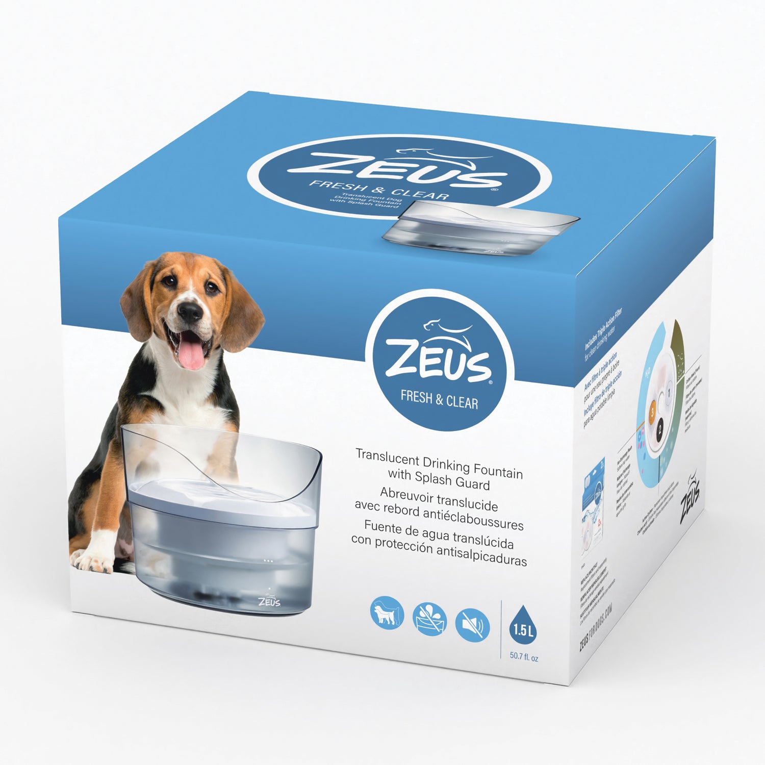 Zeus Fresh & Clear Dog Drinking Fountain with Splash Guard 1.5L