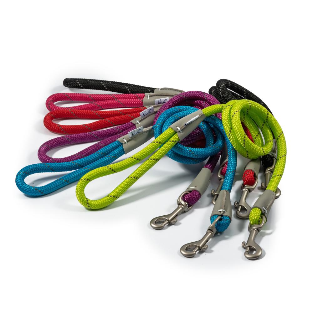 Ancol Viva Dog Rope Lead Snap Hook Reflective Black 2 Sizes