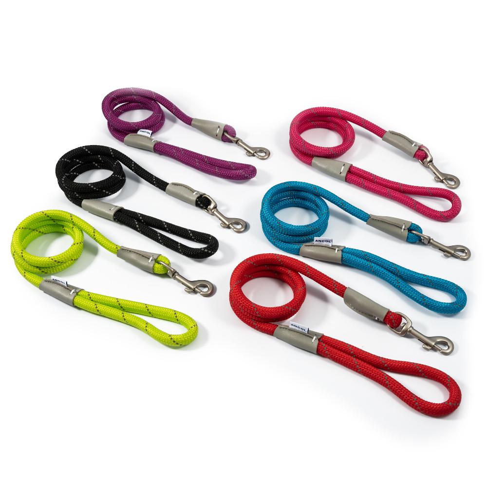 Ancol Viva Dog Rope Lead Snap Hook Reflective Lime 2 Sizes